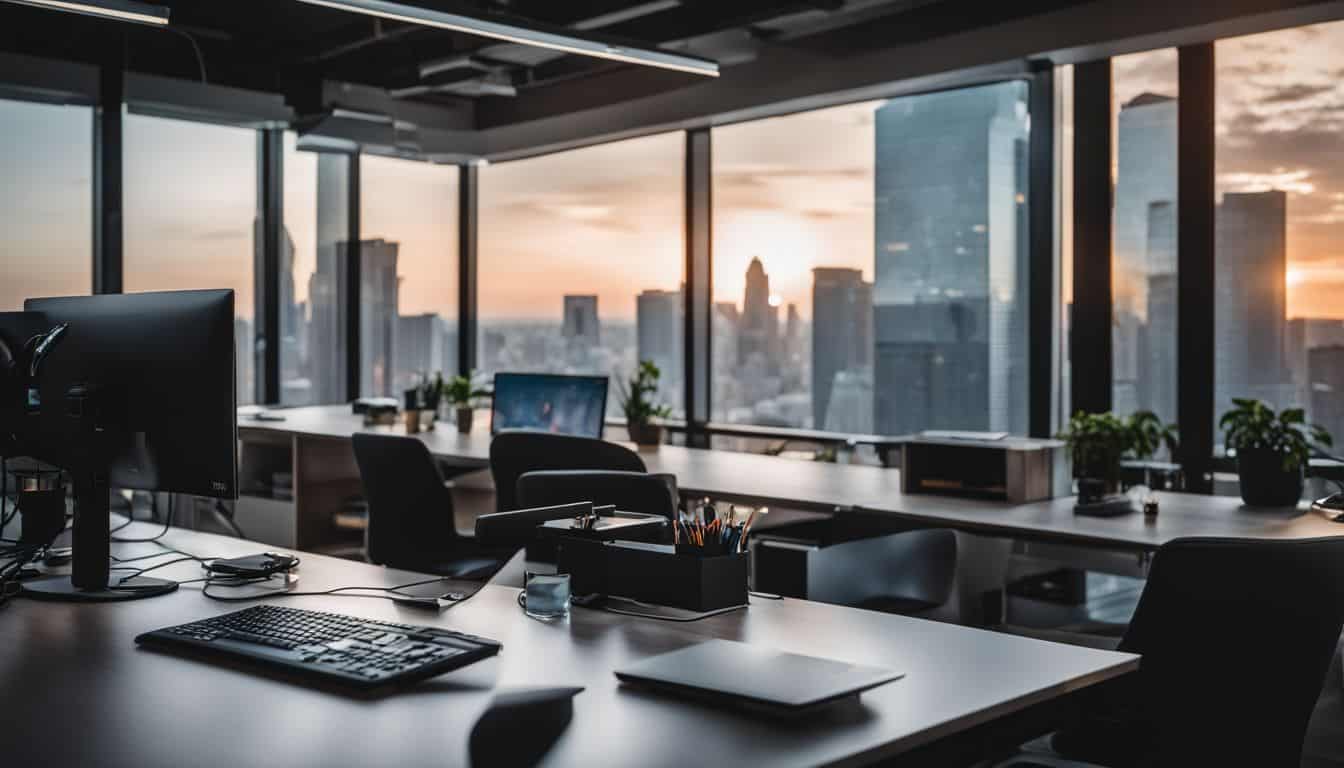 A modern office setup with high-speed internet and connected devices.