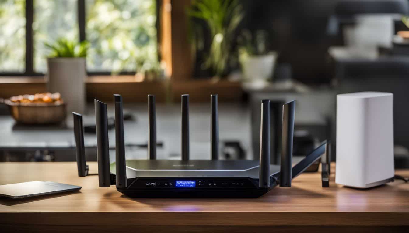 A router surrounded by various devices in a cozy second home.